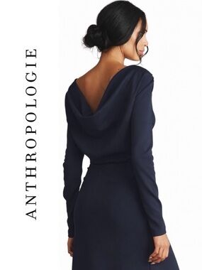 Anthropologie Long-Sleeve Cowl-Back Maxi Dress